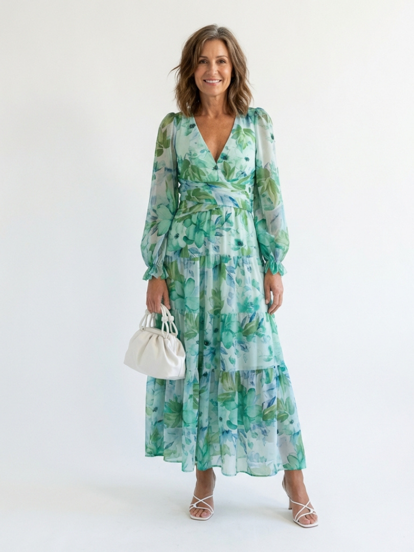 Women's Boho Long-Sleeve Floral Maxi Dress
