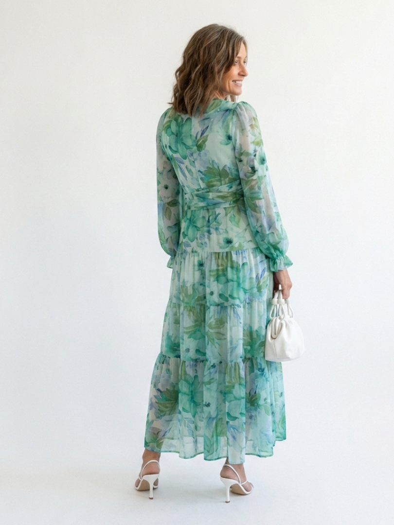 Women's Boho Long-Sleeve Floral Maxi Dress