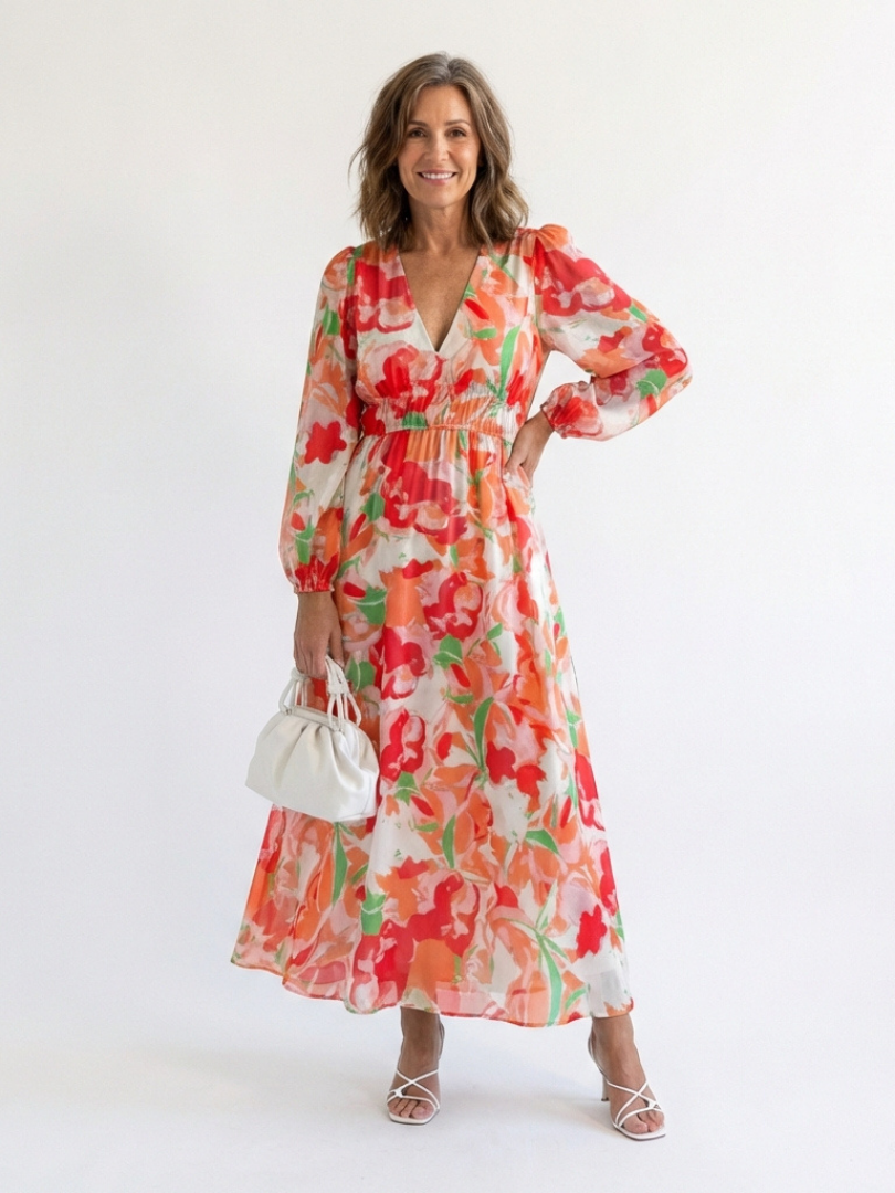 Women's Boho Long-Sleeve Floral Maxi Dress
