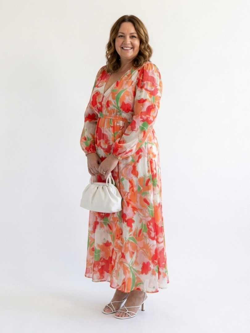 Women's Boho Long-Sleeve Floral Maxi Dress