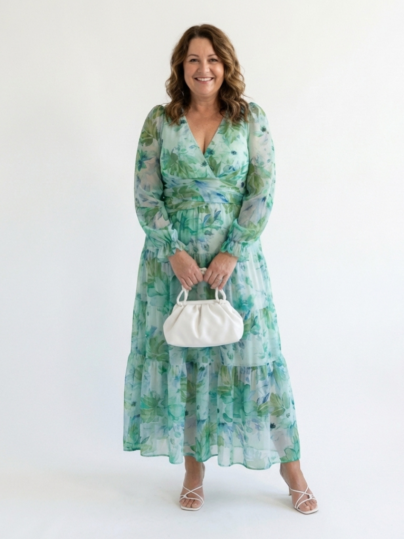 Women's Boho Long-Sleeve Floral Maxi Dress