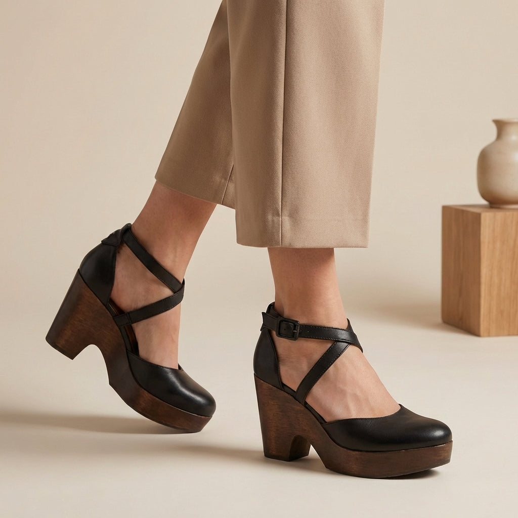 Women's Chic Artisanal Closed-Toe Wood Platform Wedges