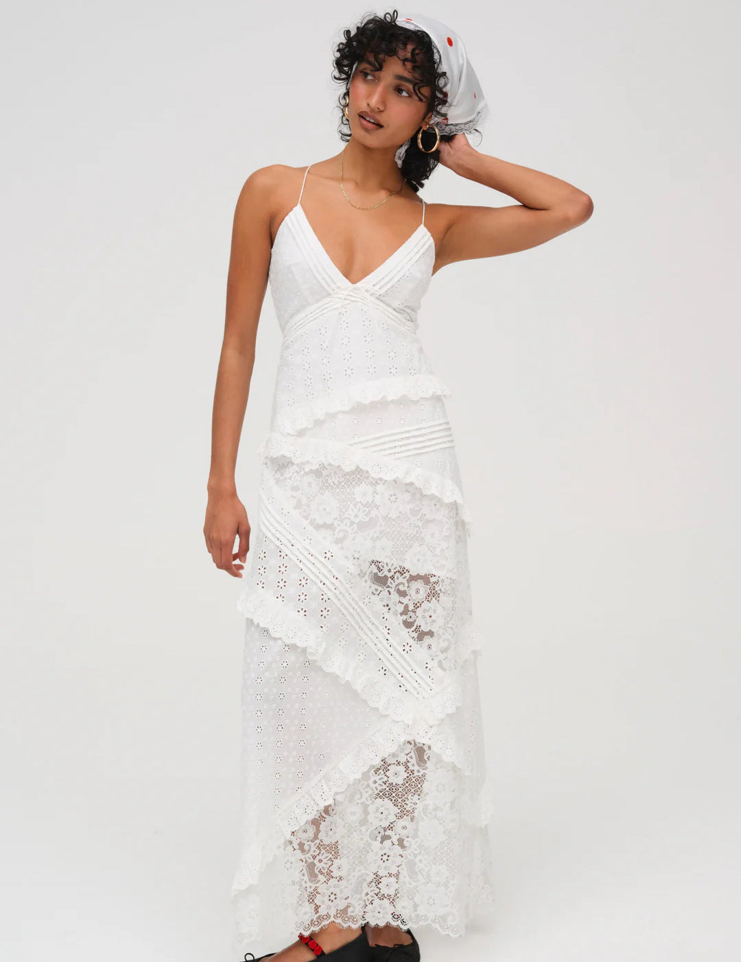 Women's Floral Maxi Dress  Spaghetti Strap V-Neck Lace Ruffle Tiered Long Dress