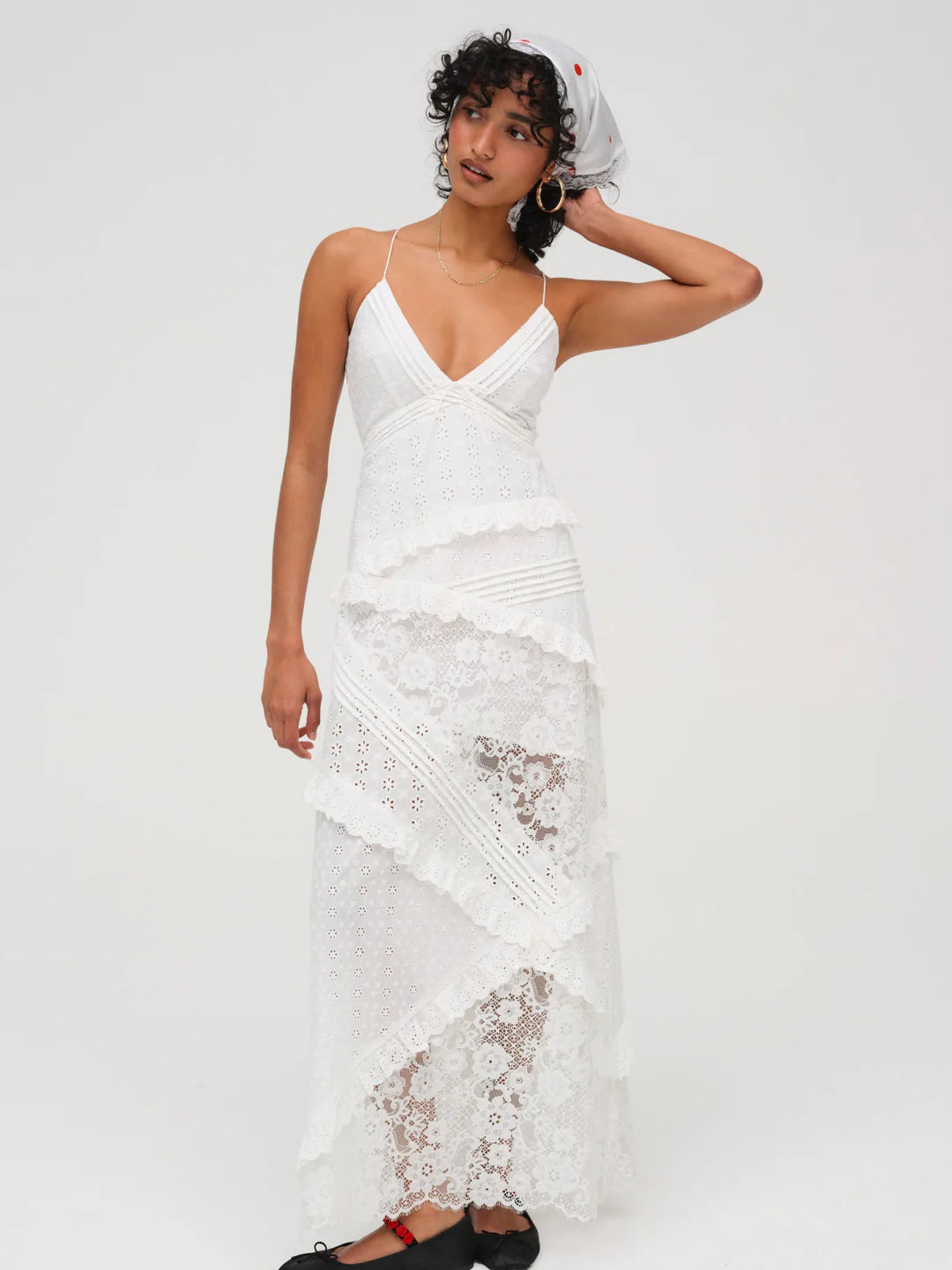 Women's Floral Maxi Dress  Spaghetti Strap V-Neck Lace Ruffle Tiered Long Dress