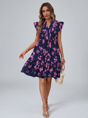 Women's Floral Ruffle Sleeve Tiered Mini Dress  Bohemian V-Neck