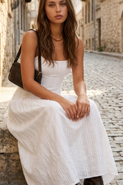 Women's Linen Bustier Maxi Dress Sleeveless Straight Neck Minimalist