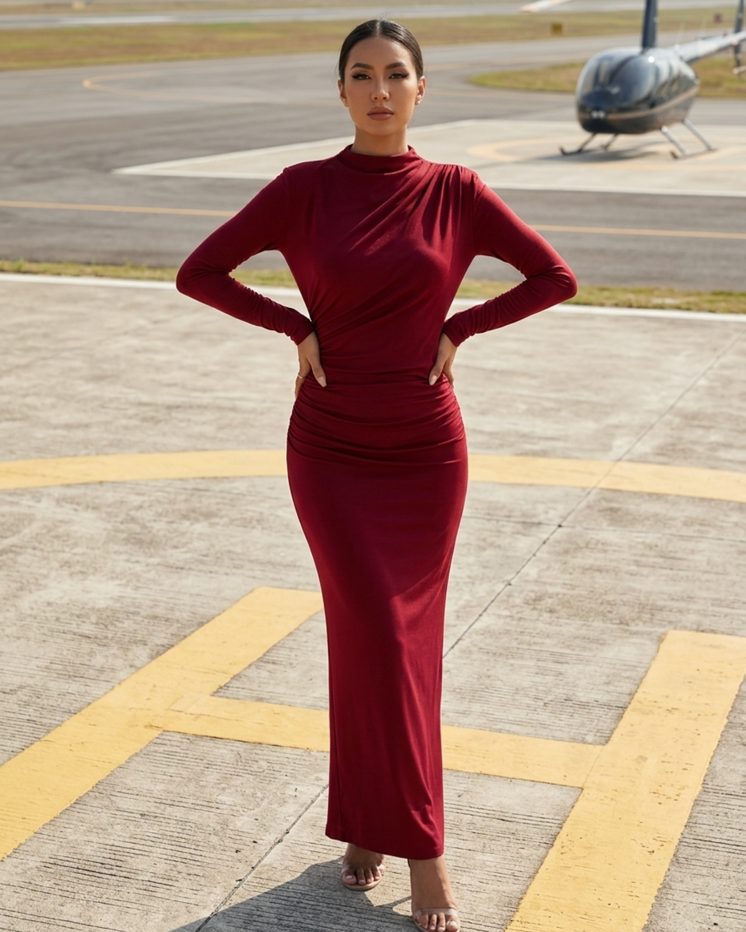 Women's Ruched Bodycon Maxi Dress Sleeveless Back Slit Evening Dress