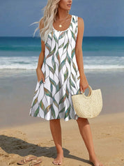 Women's Sleeveless Sundress with Pockets  Loose U-Neck Casual Dress