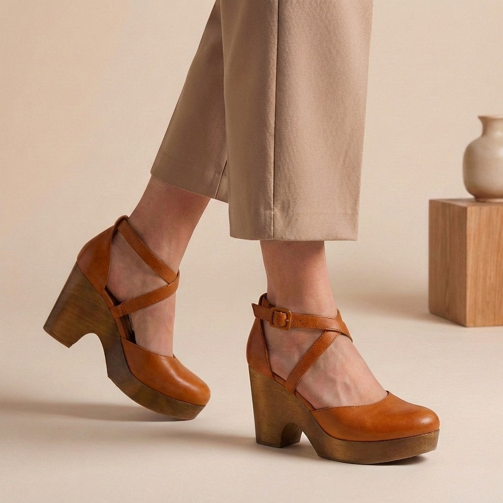 Women's Chic Artisanal Closed-Toe Wood Platform Wedges