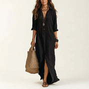 Women's Chic Collared Maxi Shirt Dress