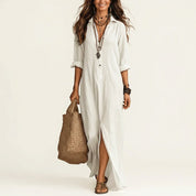 Women's Chic Collared Maxi Shirt Dress