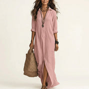 Women's Chic Collared Maxi Shirt Dress