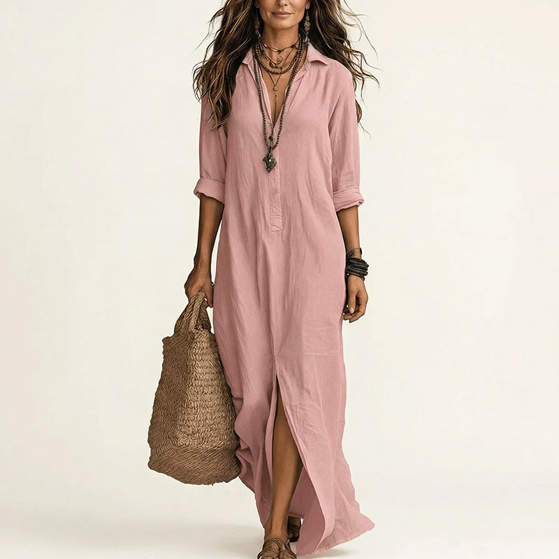 Women's Chic Collared Maxi Shirt Dress