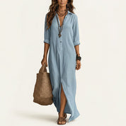 Women's Chic Collared Maxi Shirt Dress