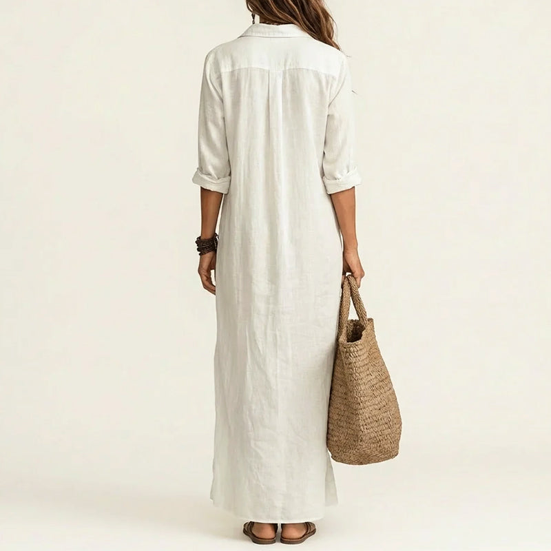 Women's Chic Collared Maxi Shirt Dress