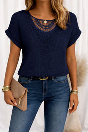 Women's Casual Airy Summer Top with Lace Trim