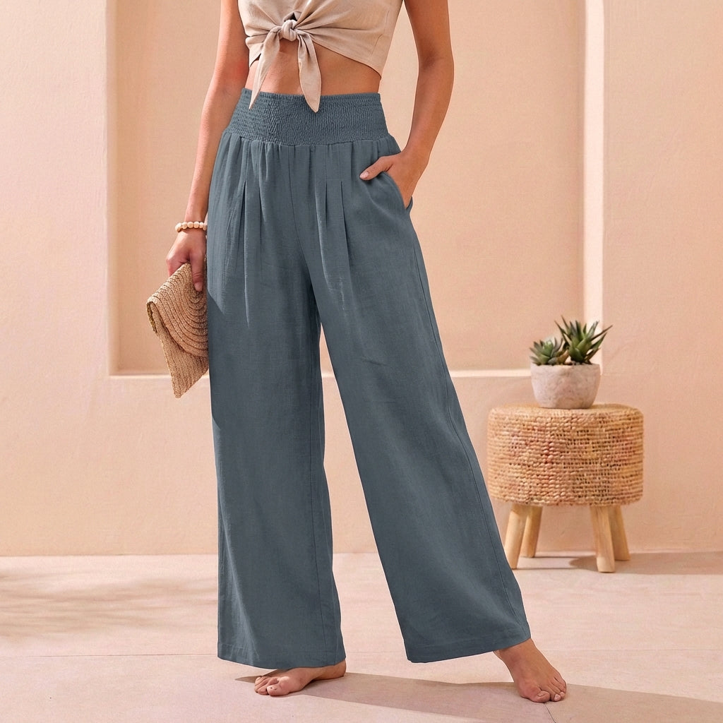 Women's Flowy Wide-Leg Pants with Smocked Waistband