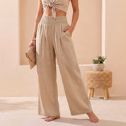 Women's Flowy Wide-Leg Pants with Smocked Waistband