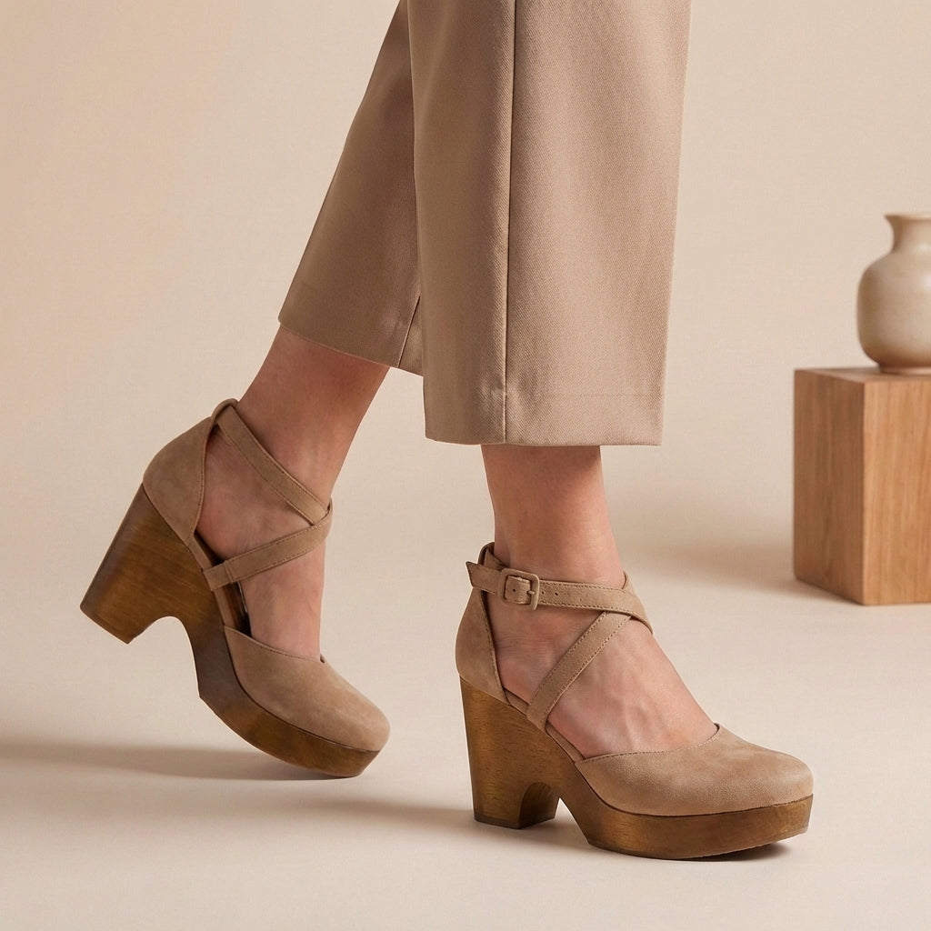 Women's Chic Artisanal Closed-Toe Wood Platform Wedges