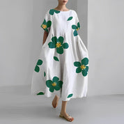 Women's Vibrant Floral Print Boxy Dress Oversized Casual Midi Short Sleeve