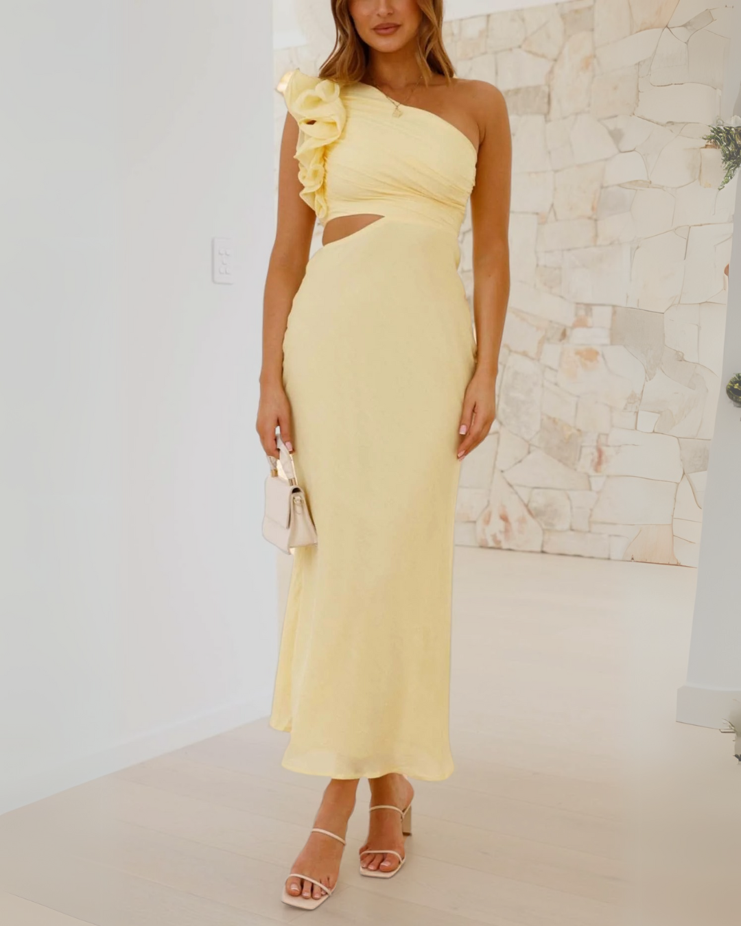 Women's Limoncello Cutout Maxi Dress One-Shoulder Sleeveless Elegant
