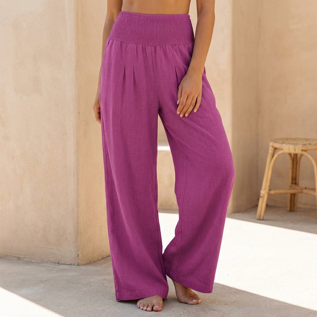 Women's Flowy Wide-Leg Pants with Smocked Waistband