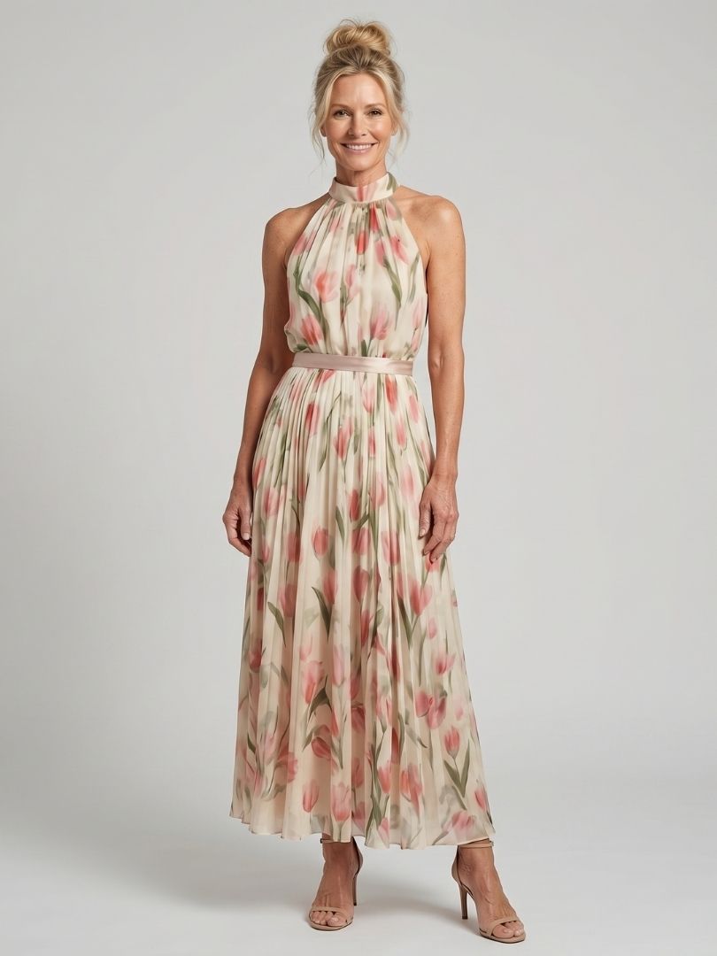 Women's Halter Neck Floral Midi Dress
