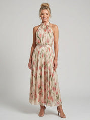 Women's Halter Neck Floral Midi Dress