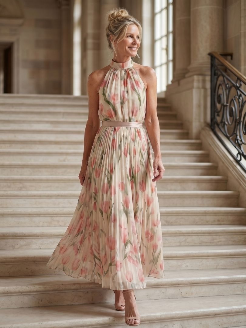 Women's Halter Neck Floral Midi Dress