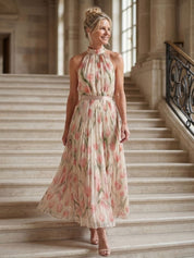 Women's Halter Neck Floral Midi Dress