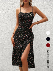 Women's Boho Sleeveless Floral Asymmetrical-Hem Midi Dress