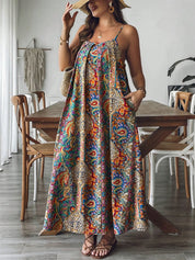 Women's Boho Plus-Size Floral Paisley Flowy Maxi Vacation Dress