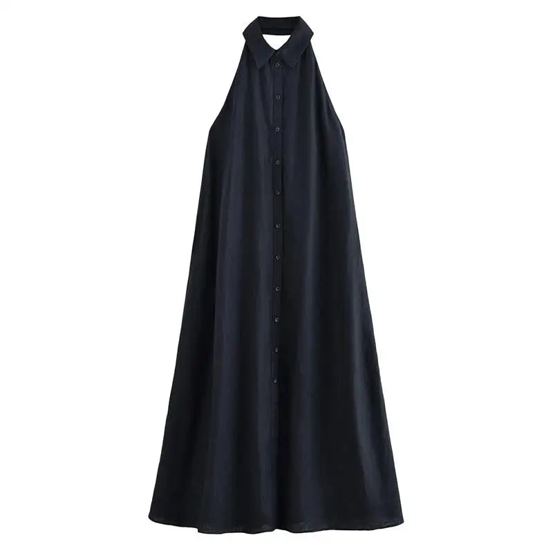 Women's Fresh Halter-Neck Loose Elegant Long Holiday Dress