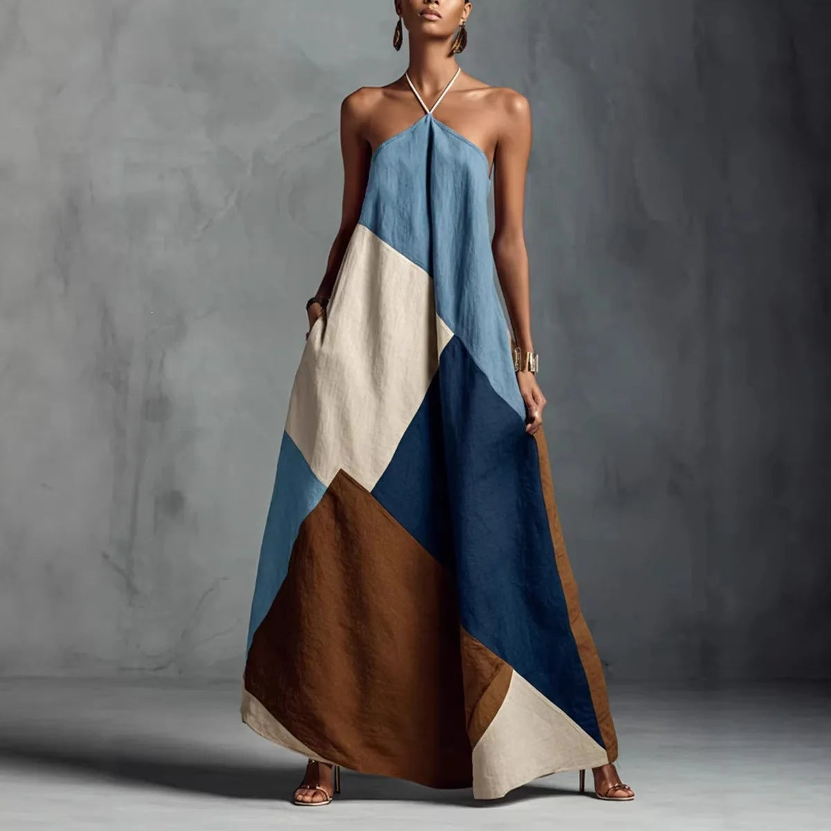 Women's Artistic Cross-Color Print Loose Long Skirt Dress