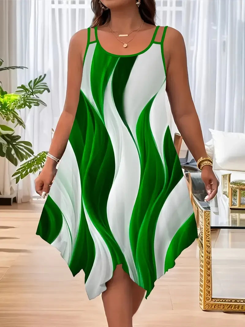 Women's Bold Plus-Size Geometric Stripe Asymmetrical Strap Dress