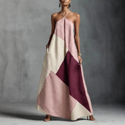 Women's Artistic Cross-Color Print Loose Long Skirt Dress