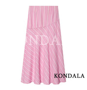 Women's Elegant Pink Striped Loose-Shirt Midi Skirt Set