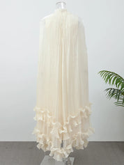 Women's Feminine Lapel V-Neck Ruffle High-Waist Sleeveless Maxi Dress