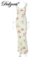 Women's Sultry Y2K Floral-Print Backless Bodycon Maxi Dress