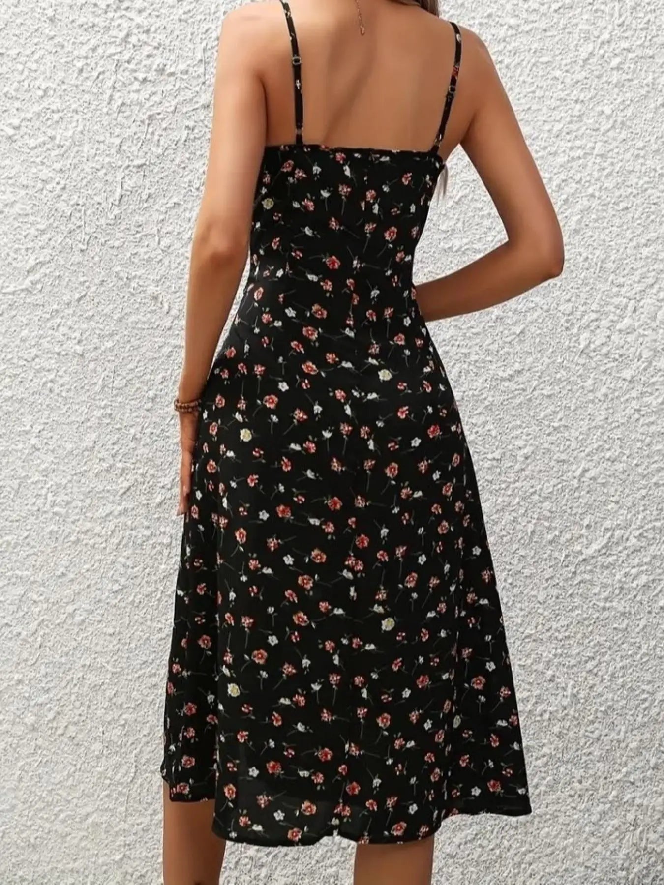 Women's Boho Sleeveless Floral Asymmetrical-Hem Midi Dress