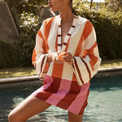 Women's Sexy V-Neck Long-Sleeve Hollow-Out Linen Mini Dress