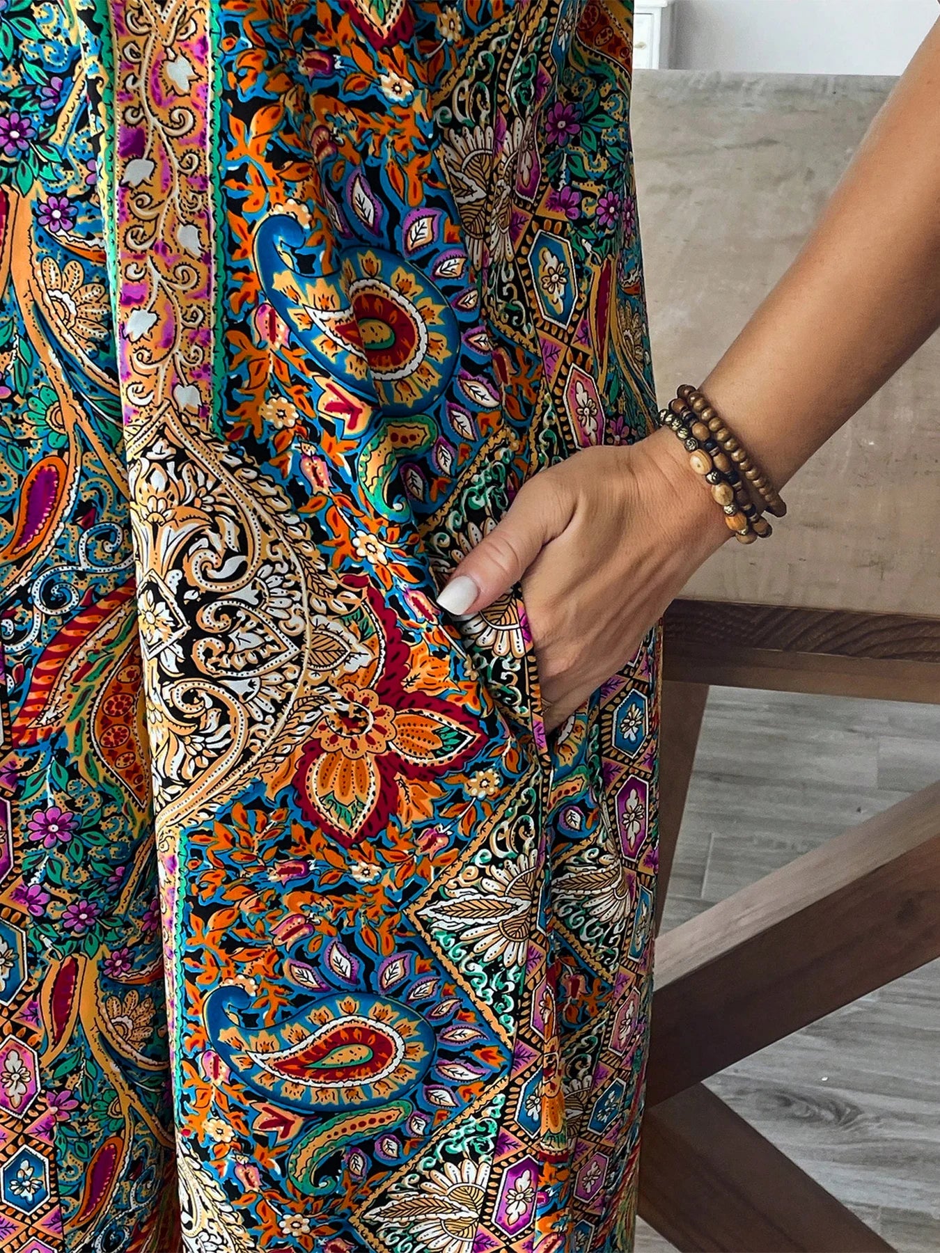 Women's Boho Plus-Size Floral Paisley Flowy Maxi Vacation Dress