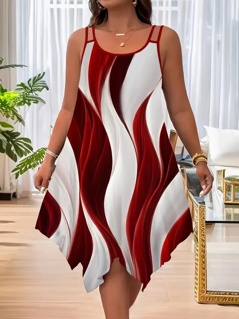 Women's Bold Plus-Size Geometric Stripe Asymmetrical Strap Dress