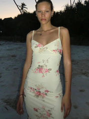 Women's Sultry Y2K Floral-Print Backless Bodycon Maxi Dress