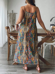 Women's Boho Plus-Size Floral Paisley Flowy Maxi Vacation Dress