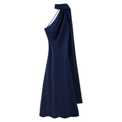 Women's Glamorous Satin Ribbon Halter Backless Off-Shoulder Party Dress