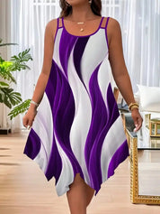 Women's Bold Plus-Size Geometric Stripe Asymmetrical Strap Dress