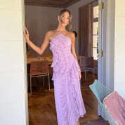 Women's Graceful Halter Tiered Chiffon Backless Evening Gown