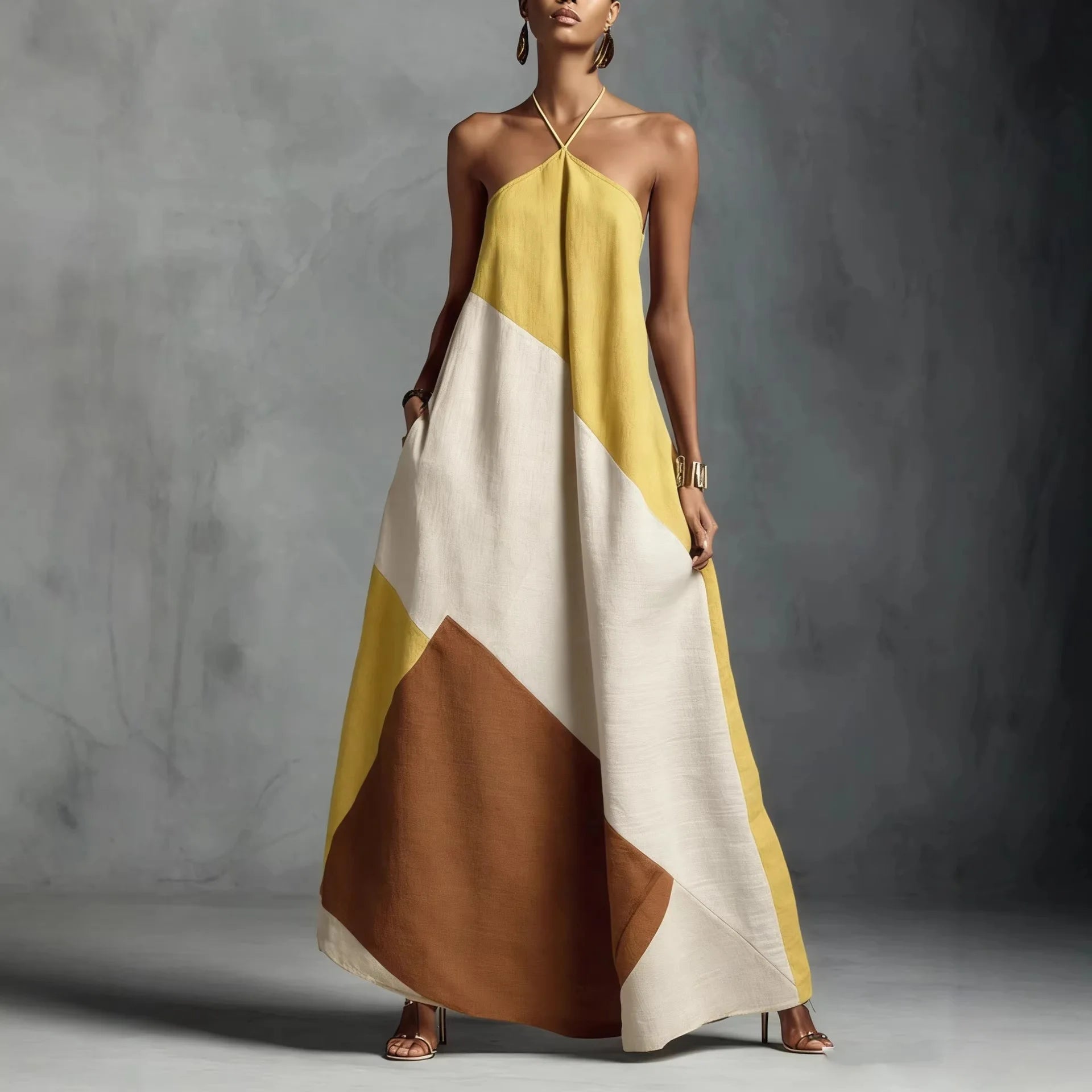 Women's Artistic Cross-Color Print Loose Long Skirt Dress