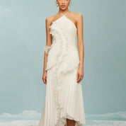 Women's Graceful Halter Tiered Chiffon Backless Evening Gown
